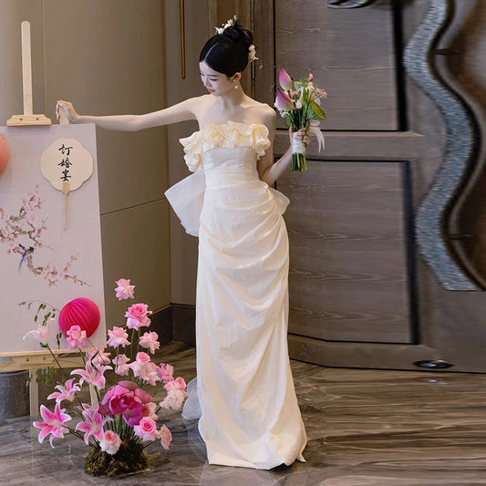 Tube Top Light Wedding Dress Satin Slim Trip Shoot