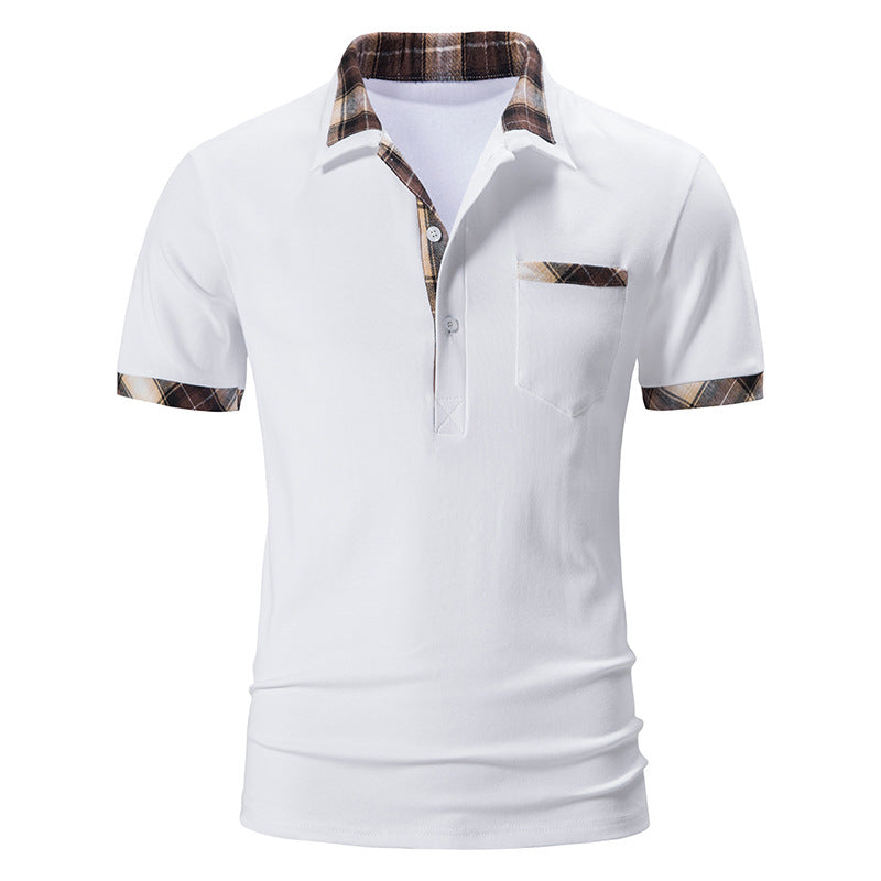 New Summer Short Sleeve Basic Lapel Polo Shirt Men's Plaid Colorblock T-shirt Top