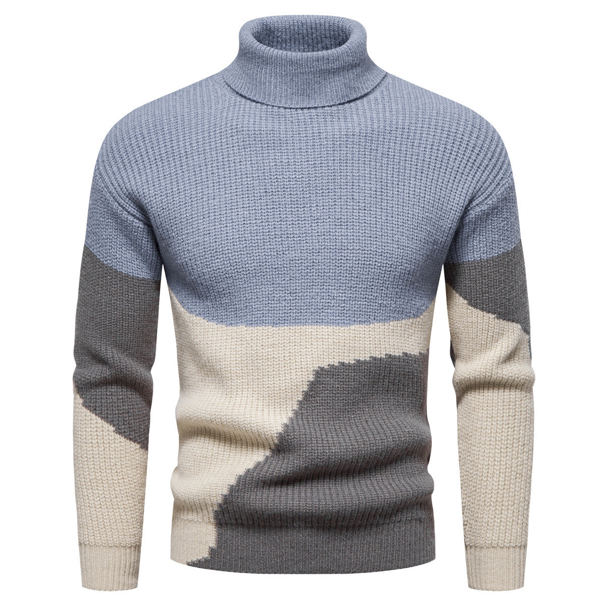 Men's Knitted Color Block Turtleneck Sweater