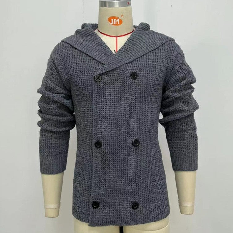 Solid Color Long Sleeve Knitted Coat Men