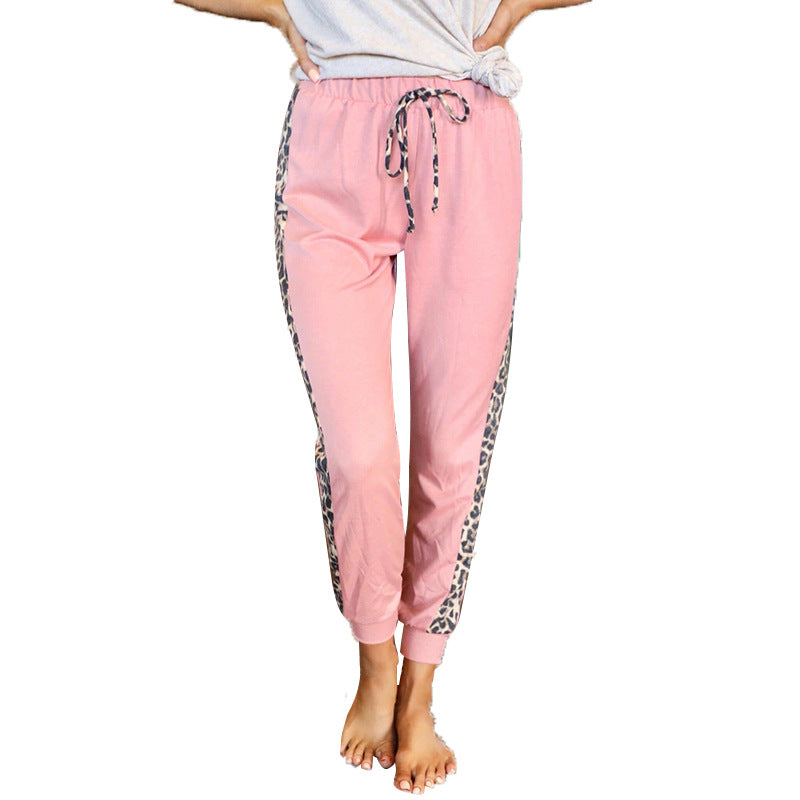 Women Leopard Panel Lace-Up Lounge Pants