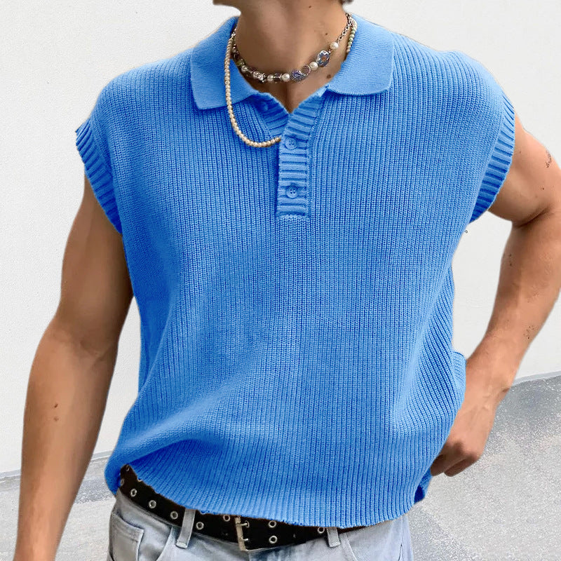 Men's Solid Color Polo Shirt Lapel Short Sleeve Solid Color Sweater