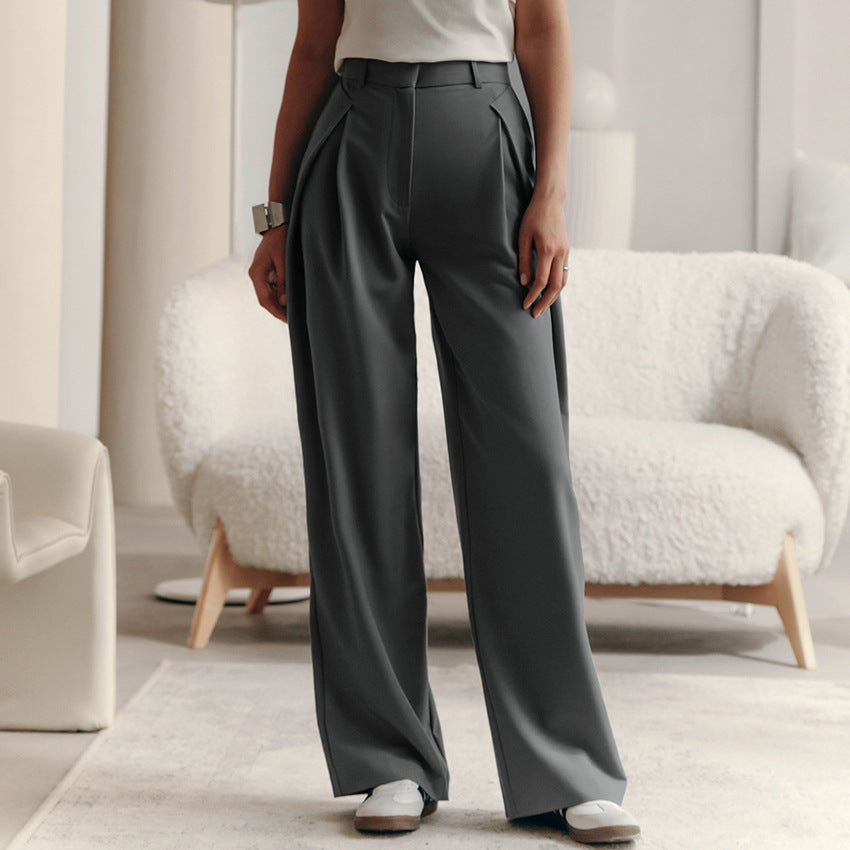 Gray Straight Casual Suit Pants For Women