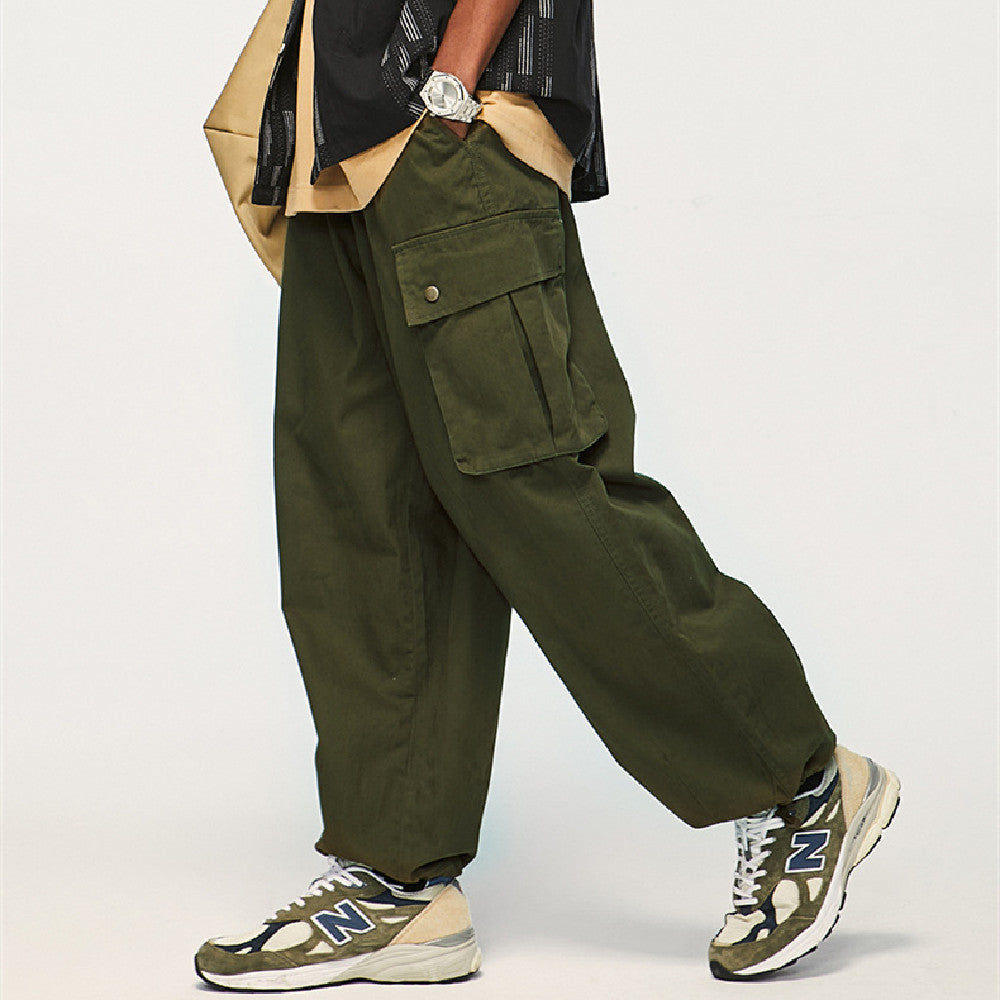 Twill Wide Leg Loose Large Workwear With Pocket Paratrooper Pants