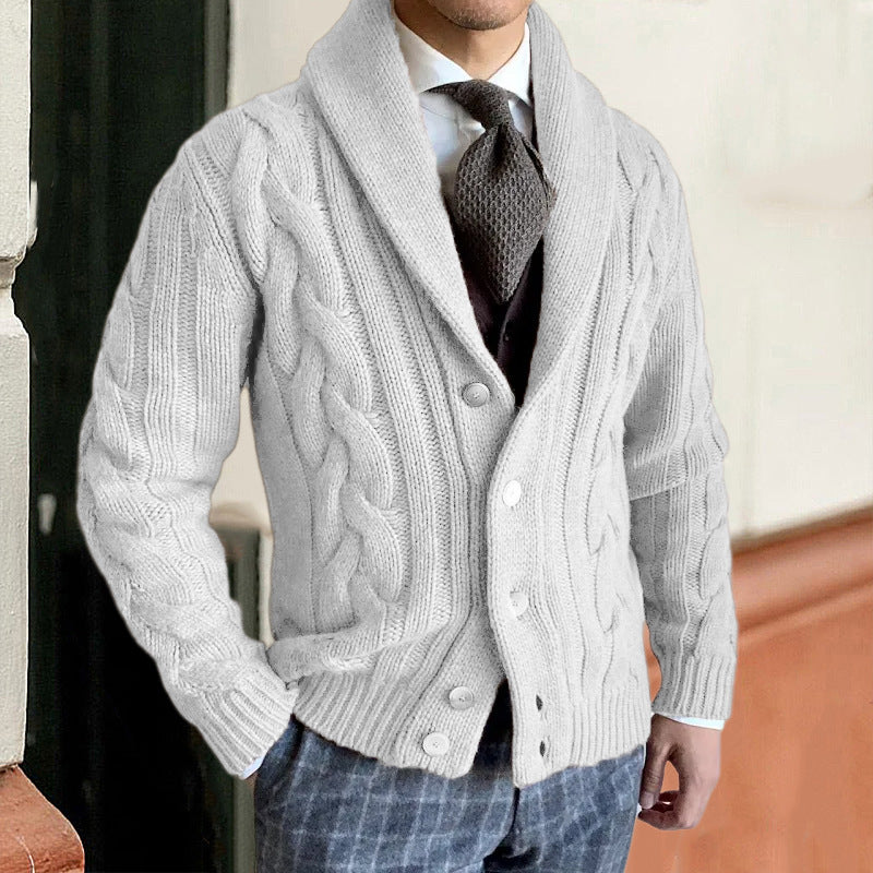 Autumn And Winter New Knitted Cardigan Men's Lapel Long Sleeve Twisted Sweater Coat