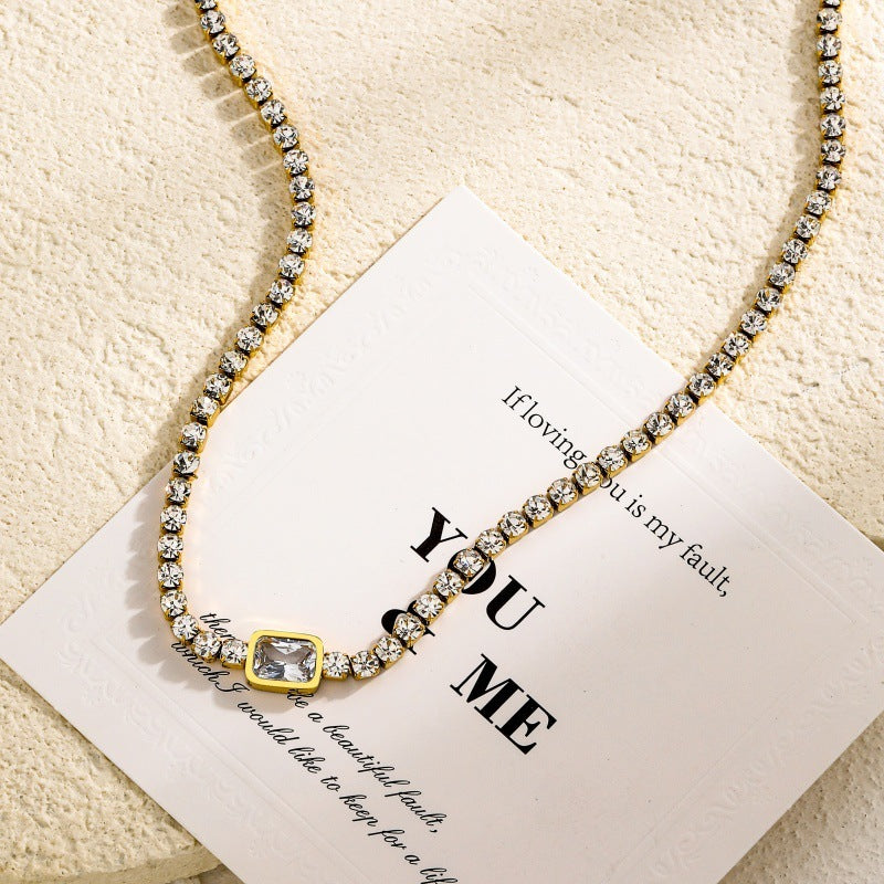 Tennis Zircon Light Luxury Emerald Stainless Steel Plated 18K Gold Necklace