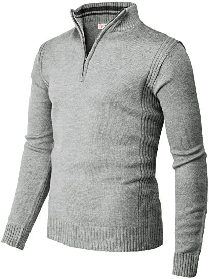 Men's Casual Slim Pullover Knit Zipper Stand Collar Polo Shirt