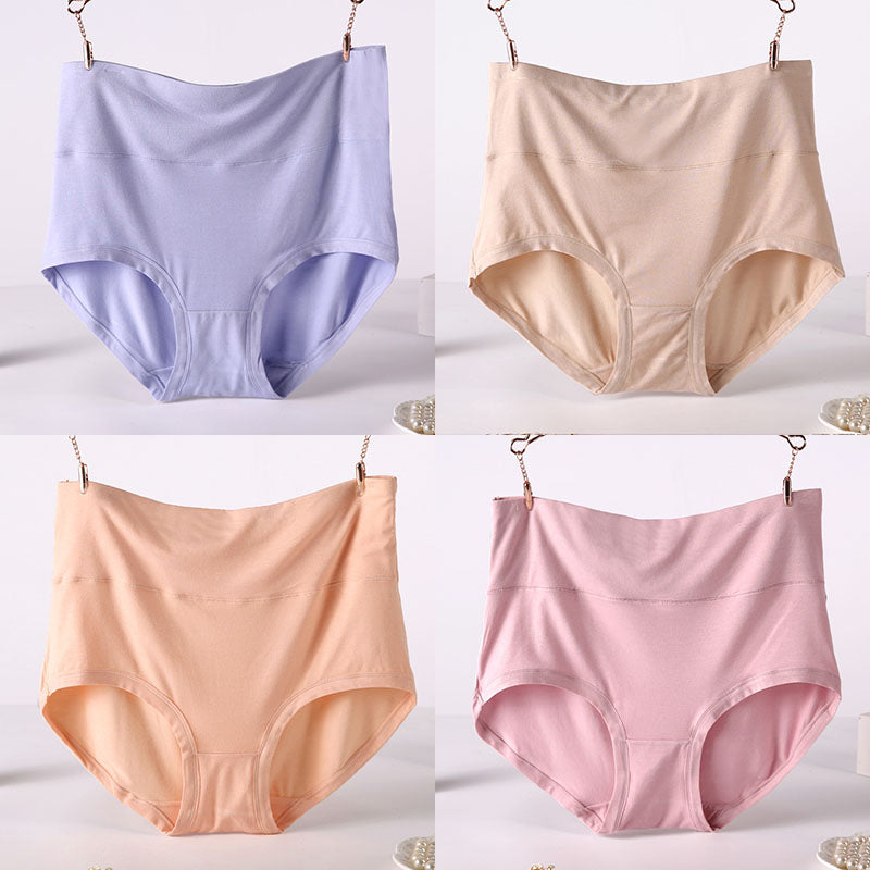 Women Underwear Soft Viscose Solid Color High Waist Panties 4pcs A Lot