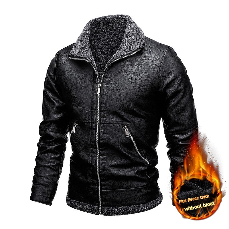 Fleece-lined Men's PU Motorcycle Jacket