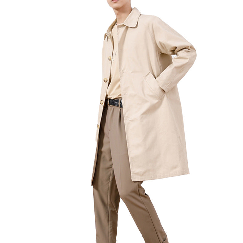 Men's Single-breasted Casual Mid-length Trench Coat