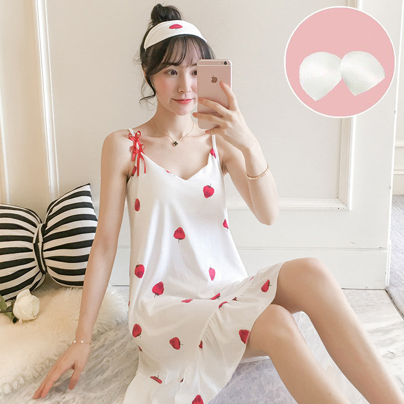 Summer Suspender Nightdress Women''s Bra Pajamas  Pure Cotton