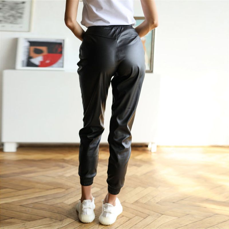 Fashion PU Pants For Women Full Length Pencil Pants