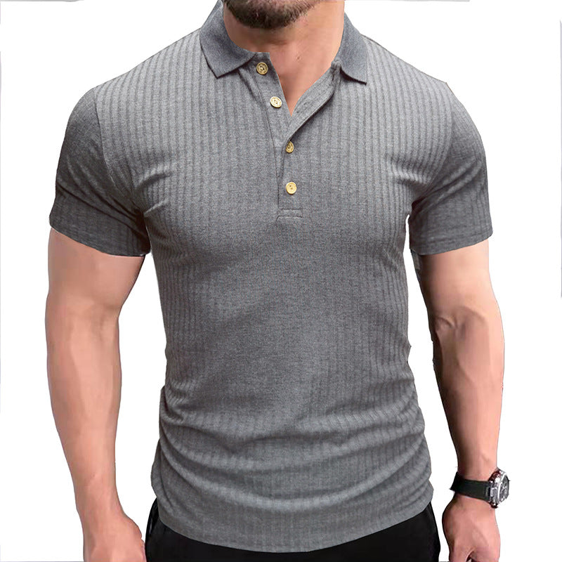 Men's Short Sleeve Polo Lapel T-Shirt Solid Color Casual