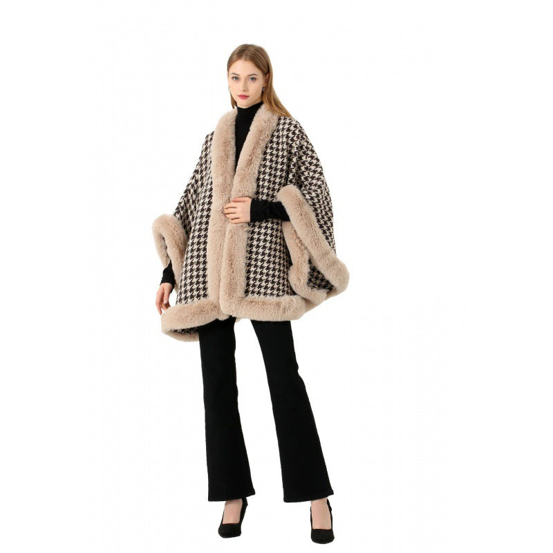 Tweed Shawl Scarf Cape Coat Women