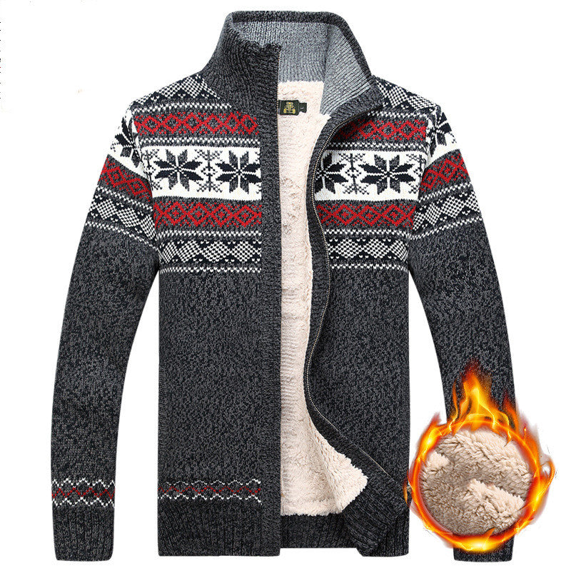 Men's Sweater Warm Velvet Sweatercoat Winter Wool Cardigan Male