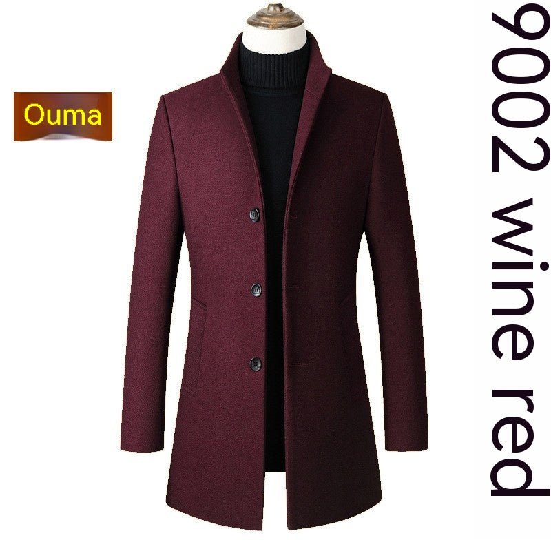 Single-breasted Stand Collar Wool Woolen Men's Coat