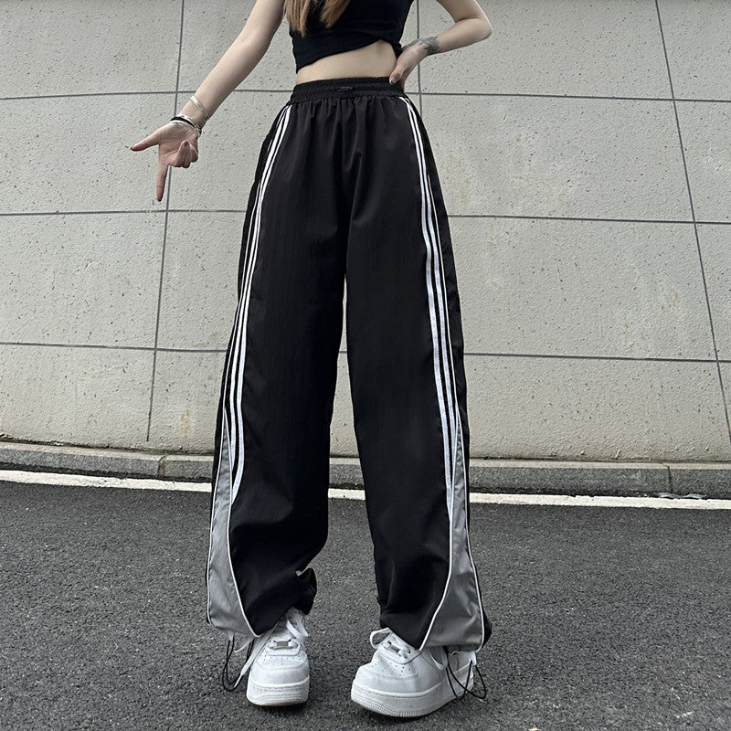 Contrast Color Side Striped Black Pants For Women