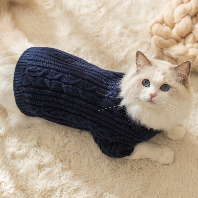 Casual Simple Solid Color Pet Sweater Warm Cat Anti-lint Clothes