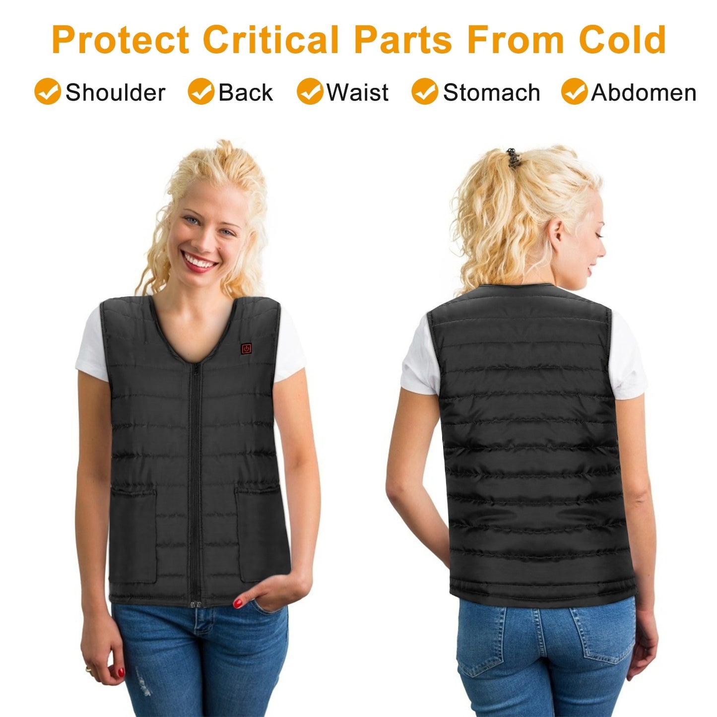 1Pc Heat Jacket Vest 3 Heating Gear Adjustable USB Heated Vest Warm Heat Coat Vest With 10 Heating Pads For Men Women Winter Outdoor Activity