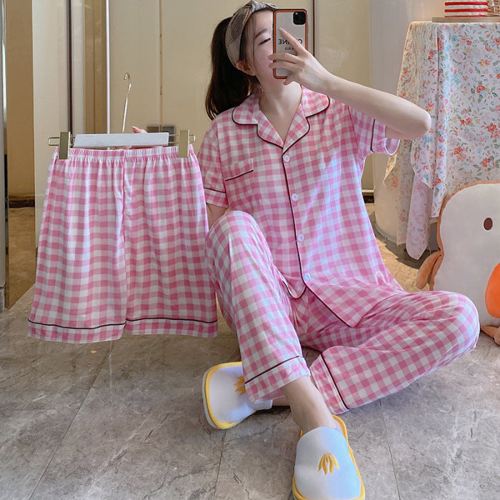 Fruit Pajamas Women's Summer Thin Short-sleeved Trousers Milk Silk Cute Loungewear Three-piece Suit