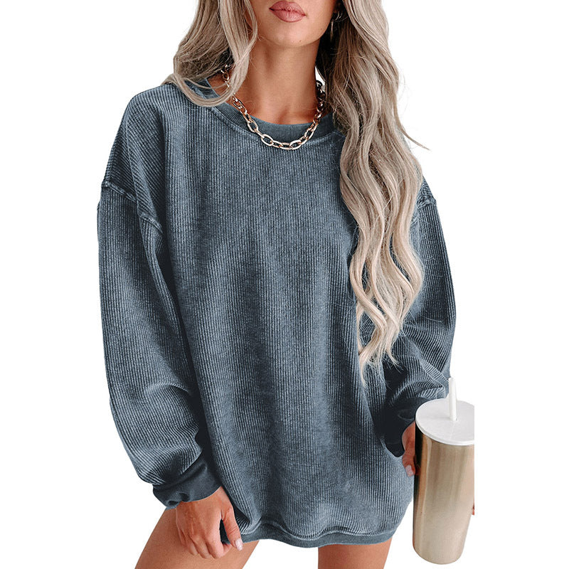 Leisure Style Oversize Solid Color Pullover Thread