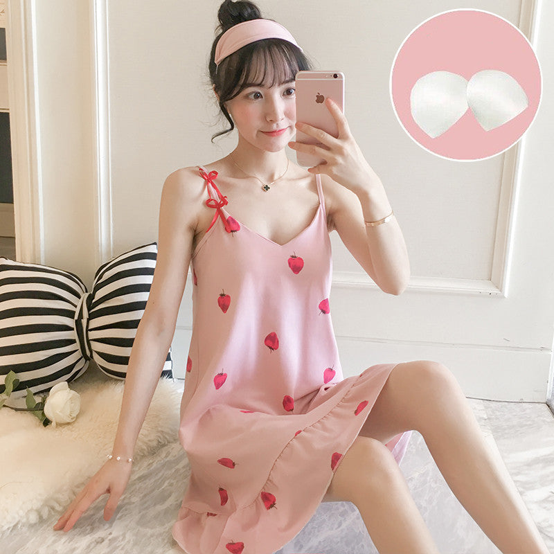 Summer Suspender Nightdress Women''s Bra Pajamas  Pure Cotton