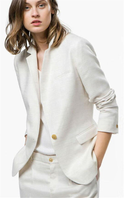 Lady Women Suits Set Spring And Autumn White Peak Lapel