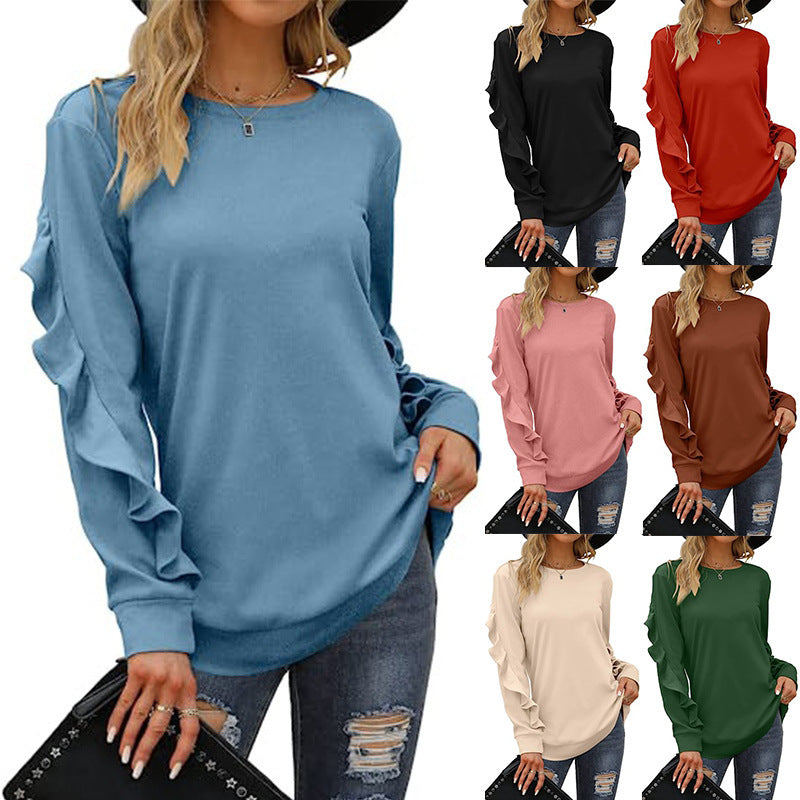 Women's Clothing Casual Round Neck Sweater Pleated Long Sleeve Top For Women