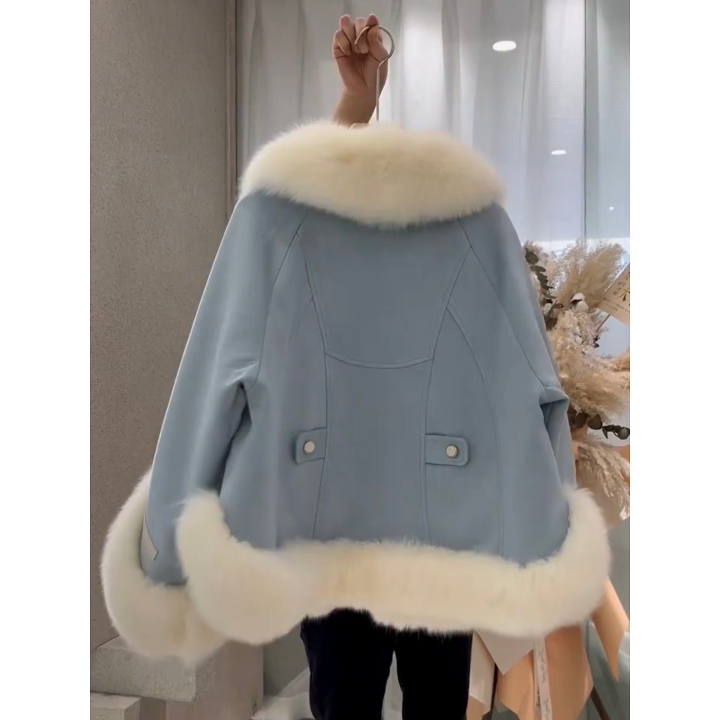 One Piece Patchwork Fur Coat For Women