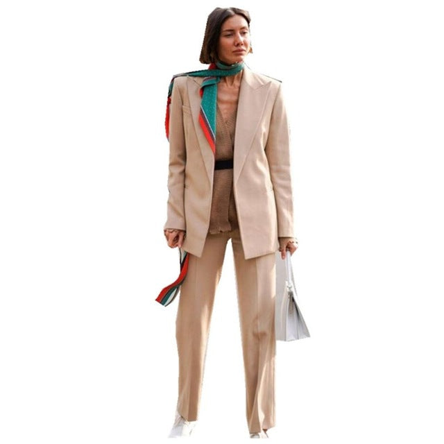 Lady Women Suits Set Spring And Autumn White Peak Lapel