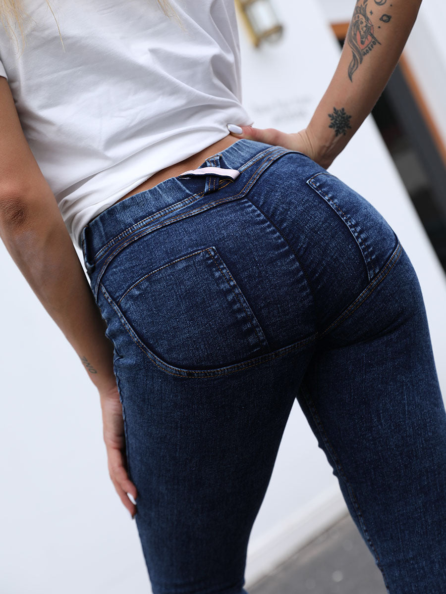 Knitted denim stretch peach hip jeans yoga pants