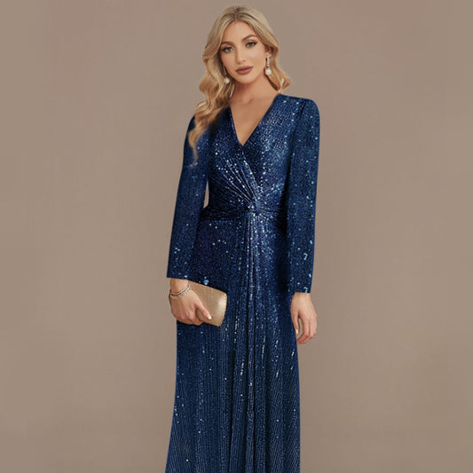 Long Sleeve V-neck Fishtail Party Evening Dress