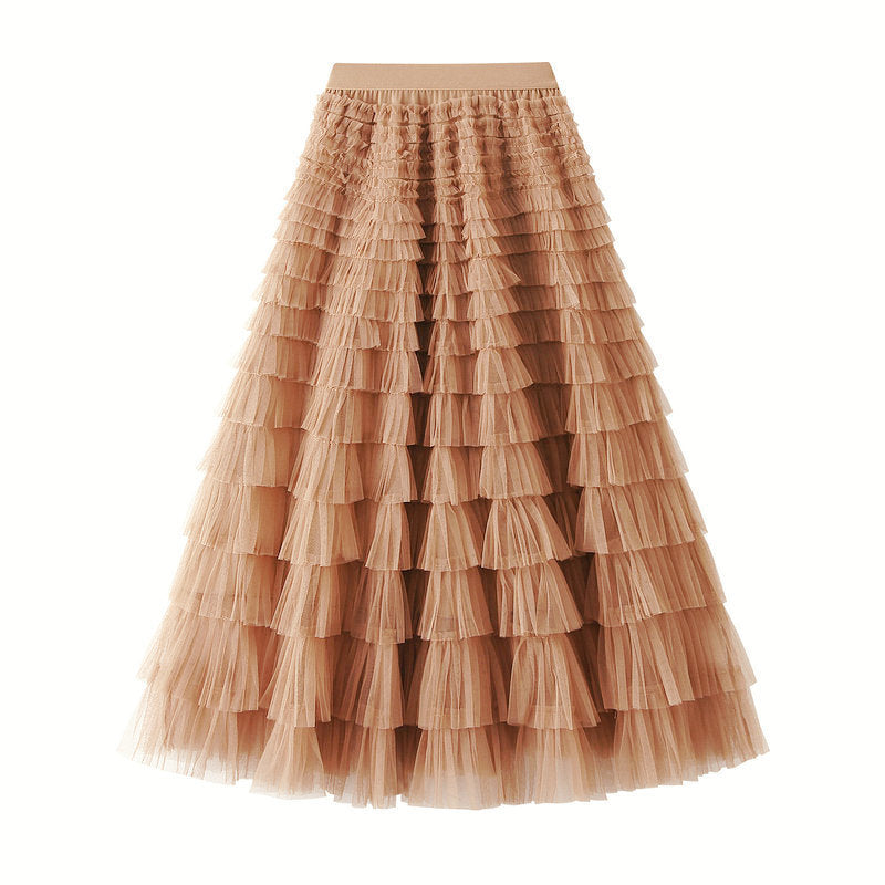 Cake Skirt Women's White Gauze Skirt Pleated Skirt