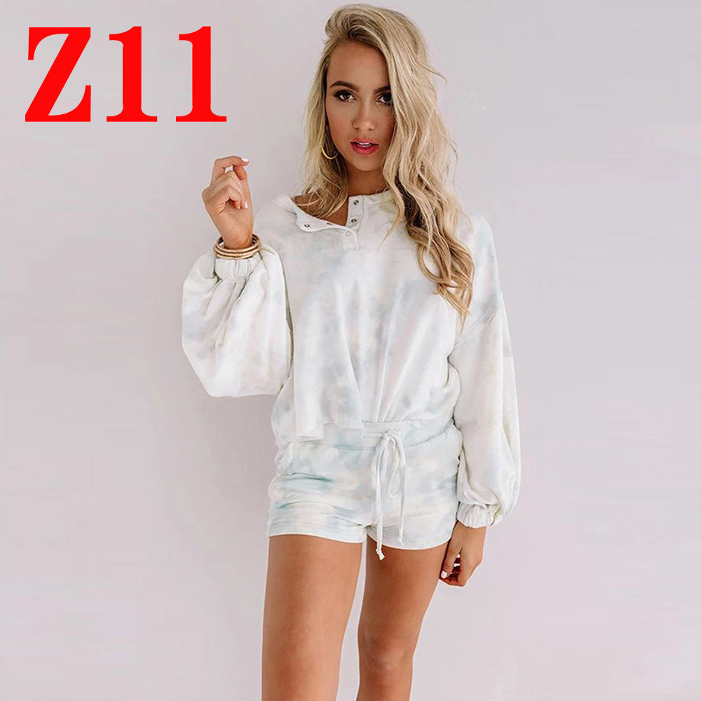 Loose Tshirt Pullover Long-sleeved Shorts Suit Women