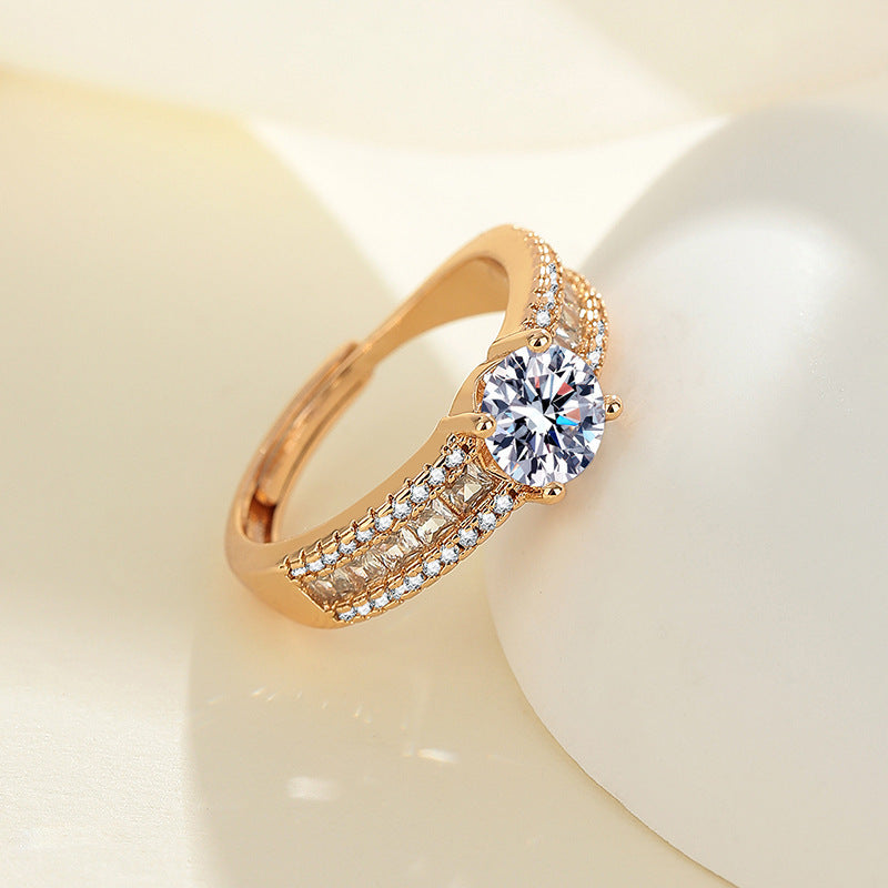 Zircon Micro-inlaid Starry Ring Champagne Gold Diamond Ring For Women
