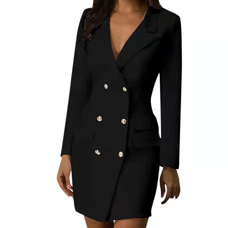 European And American Double Breasted Trench Coat Solid Color Thin Coat Dress Women