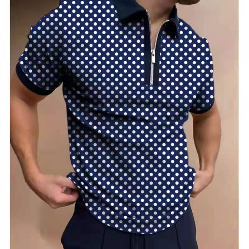 New Style POLO Shirt Zipper Knitted Jacquard Men's T-shirt Top