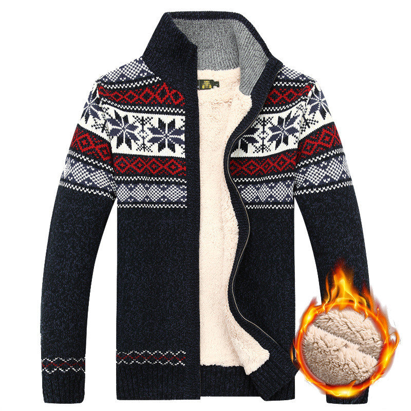 Men's Sweater Warm Velvet Sweatercoat Winter Wool Cardigan Male