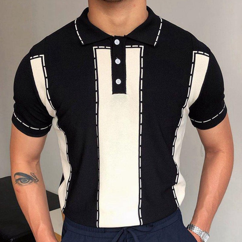 Men's Fashion Simple Stitching Contrast Color Polo Shirt