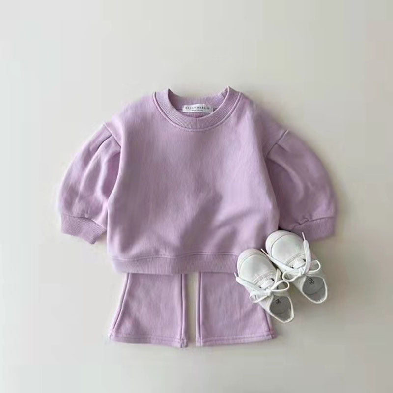 Korean Style Children's Clothing Infant Toddler Spring And Autumn Girls Cotton Suit Baby Candy Color Trendy Children Sweater Pants Two-piece Set