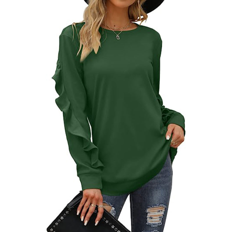 Women's Clothing Casual Round Neck Sweater Pleated Long Sleeve Top For Women