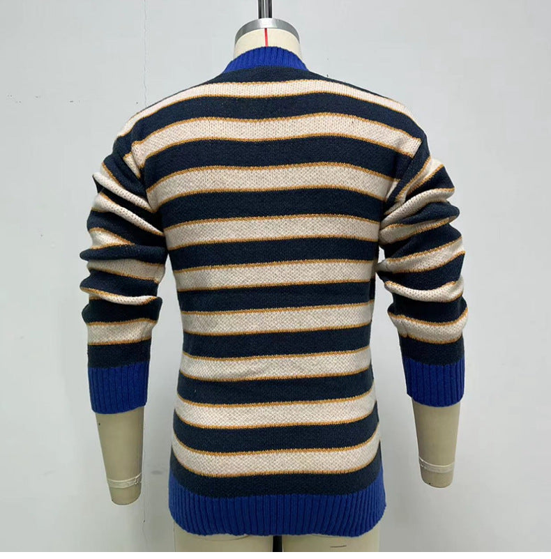 Men's Autumn And Winter Striped Knitted Jacket