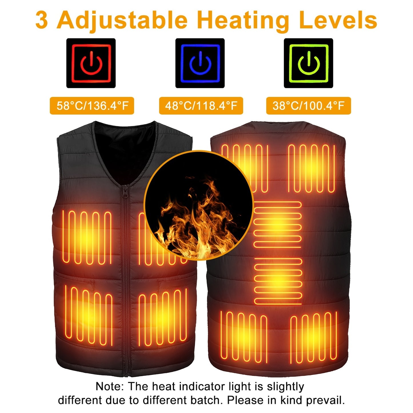 1Pc Heat Jacket Vest 3 Heating Gear Adjustable USB Heated Vest Warm Heat Coat Vest With 10 Heating Pads For Men Women Winter Outdoor Activity
