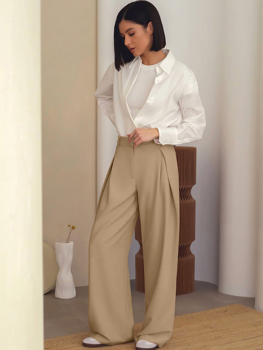 Gray Straight Casual Suit Pants For Women