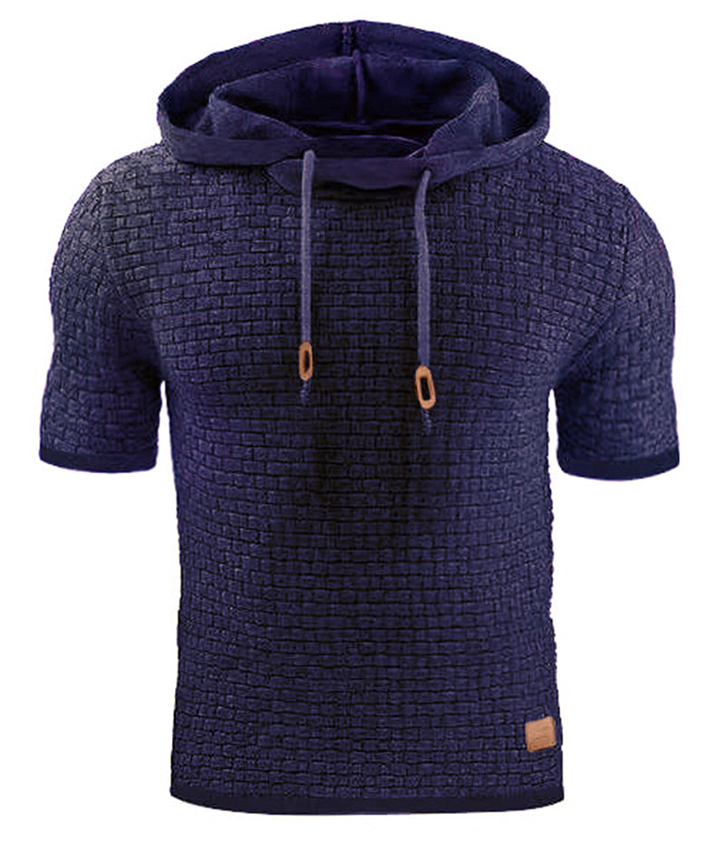 Mens Hooded Sweatshirt Short Sleeve Solid Knitted Hoodie Pullover Sweater