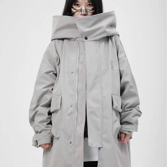 Tooling With Hooded Fake Two Trench Coats Loose For Men And Women