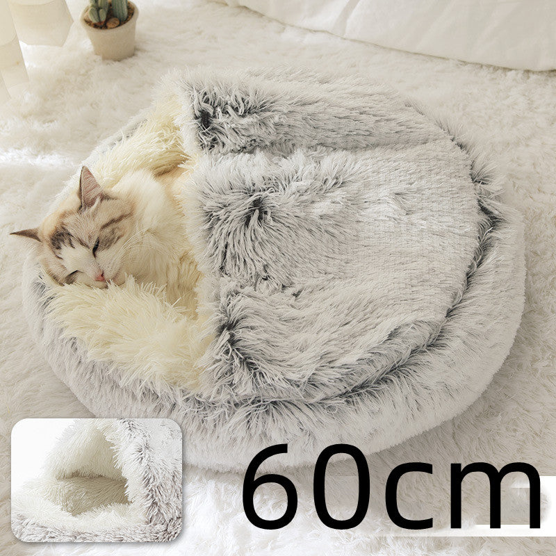 2 In 1 Dog And Cat Bed Pet Winter Bed Round Plush Warm Bed House Soft Long Plush Pets Bed