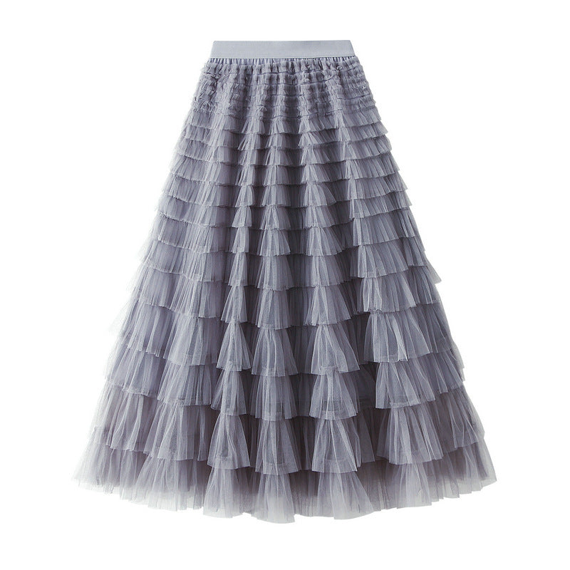 Cake Skirt Women's White Gauze Skirt Pleated Skirt