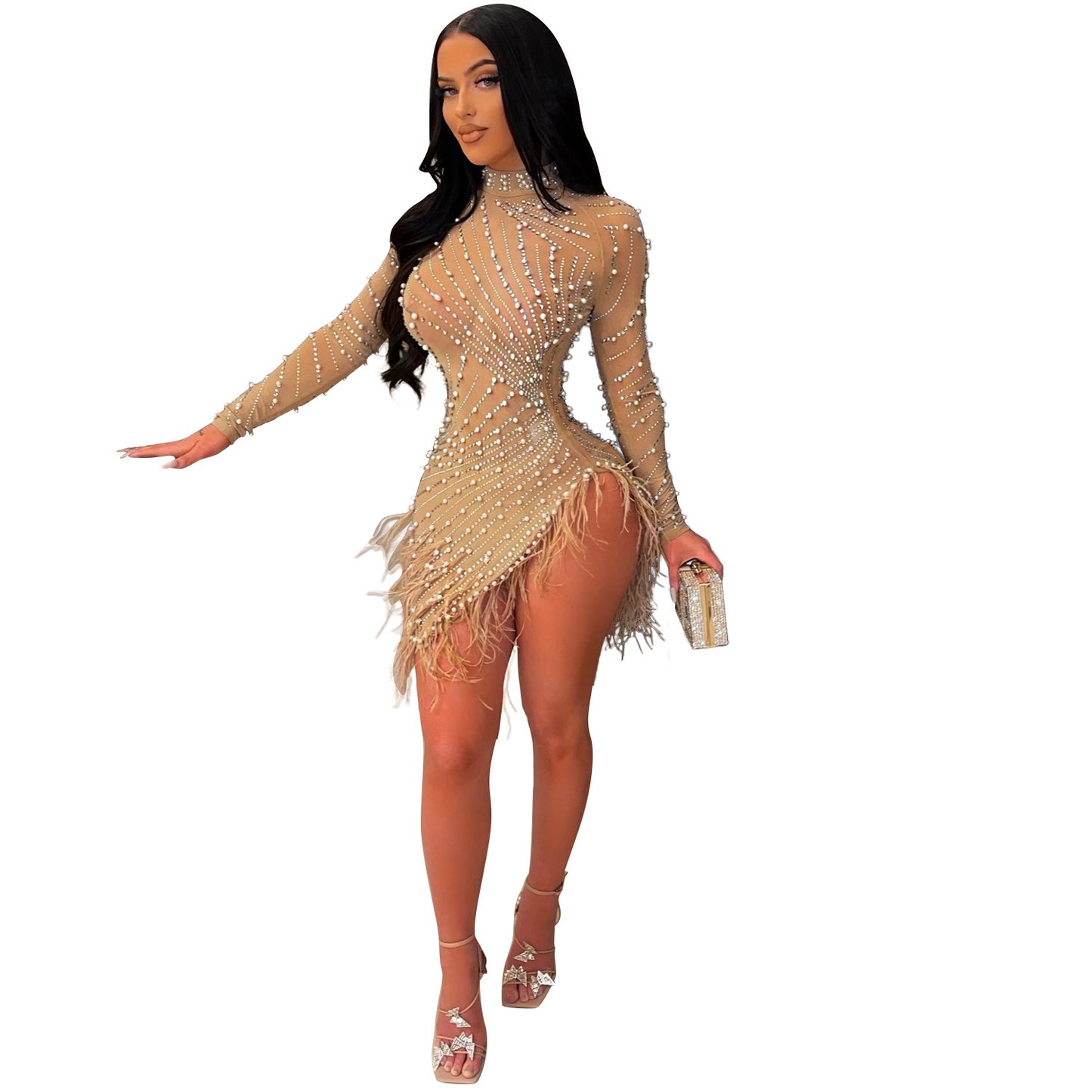 Women's Fringed Mesh Hot Diamond Dress