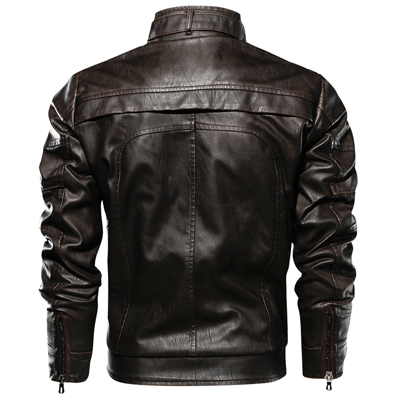 Men PU Leather Jacket Thick Motorcycle Leather Jacket Fashion Vintage Fit Coat